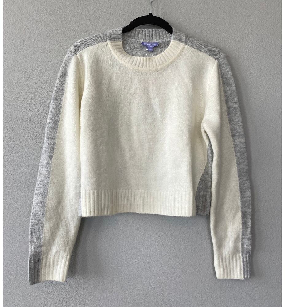Florence by Mills NWT Colorblock Cropped Crewneck Sweater Cream Gray S Minimal